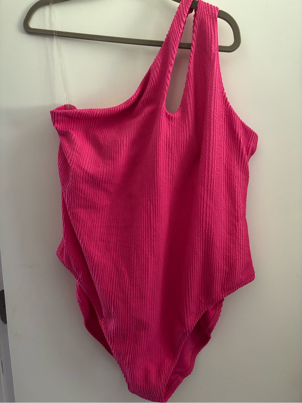 Old Navy Hot Pink One-Shoulder‎ Textured One-Piece Swimsuit